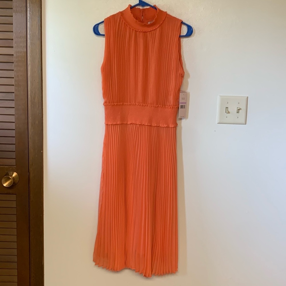 NWT Nanette Lepore High Neck Sleeveless Pleated Vivid Coral Dress: Size 6 NWT